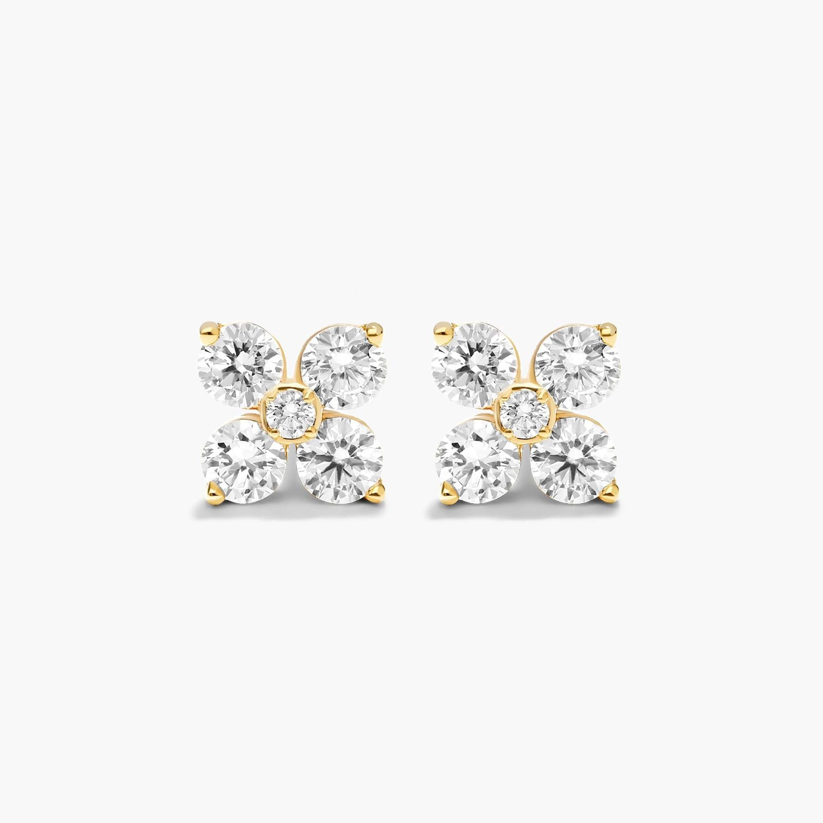 18K Yellow Gold Blossom Lab-Created Diamond Stud Earrings