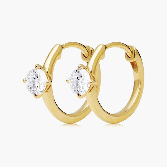 18K Yellow Gold Lab-Created Diamond Solitaire Hoop Earrings