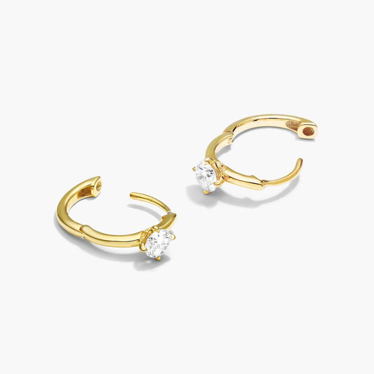 18K Yellow Gold Lab-Created Diamond Solitaire Hoop Earrings