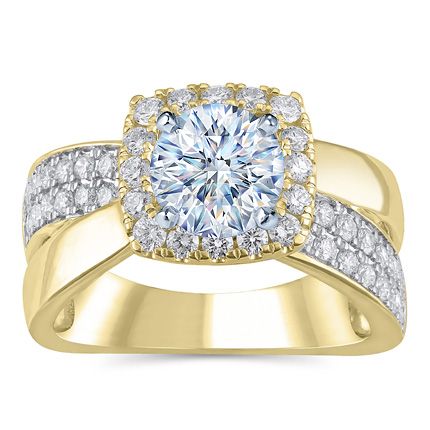 Diamond Engagement Ring Setting 3/4 ct tw Round 18K Yellow Gold