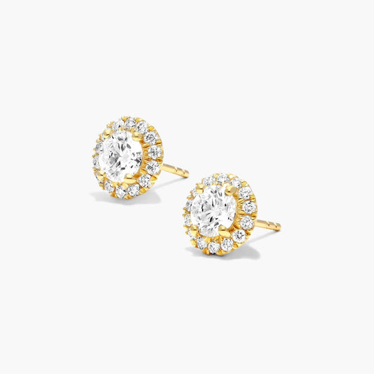 18K Yellow Gold Four Prong Round Brilliant Lab Created Diamond Stud Earrings