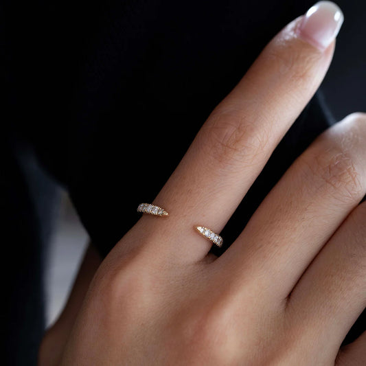 14K Yellow Gold Round Moissanite Diamond Half Eternity Open Ring