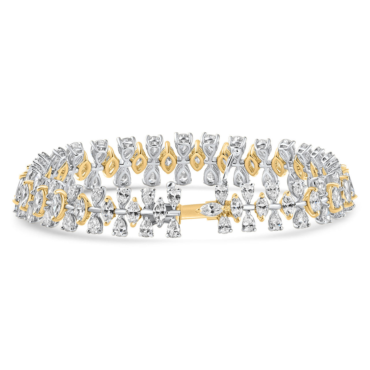 Pear & Marquise Shape Diamond Tennis Bracelet 18k Gold 7" 22grams