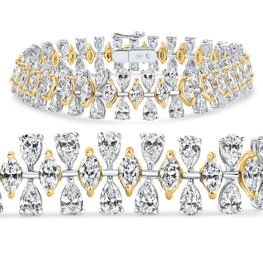 Pear & Marquise Shape Diamond Tennis Bracelet 18k Gold 7" 22grams