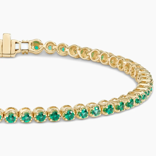 18K Yellow Gold Lab Grown Emerald Tennis Bracelet