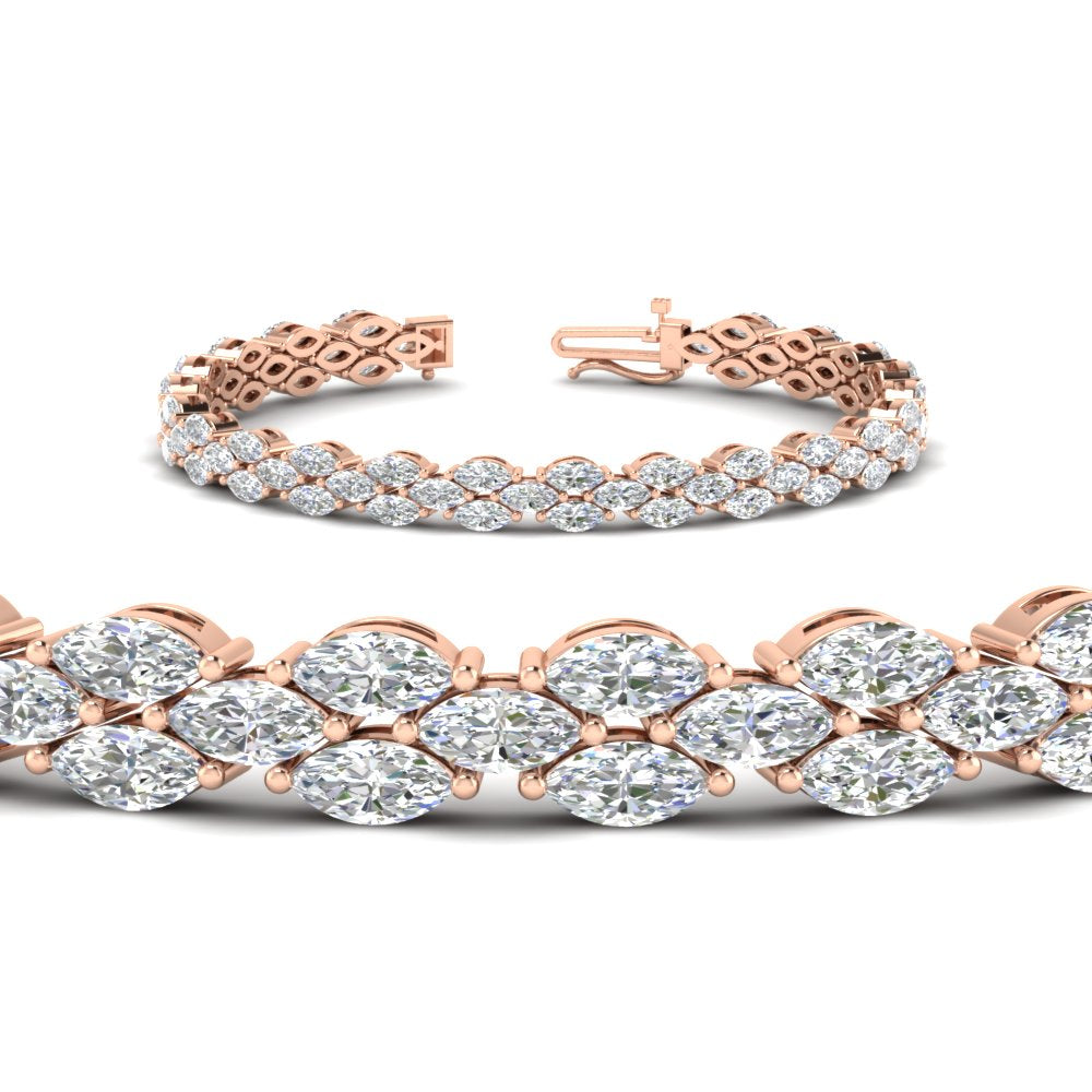 3 Row Marquise Cut Moissanite Tennis Bracelet