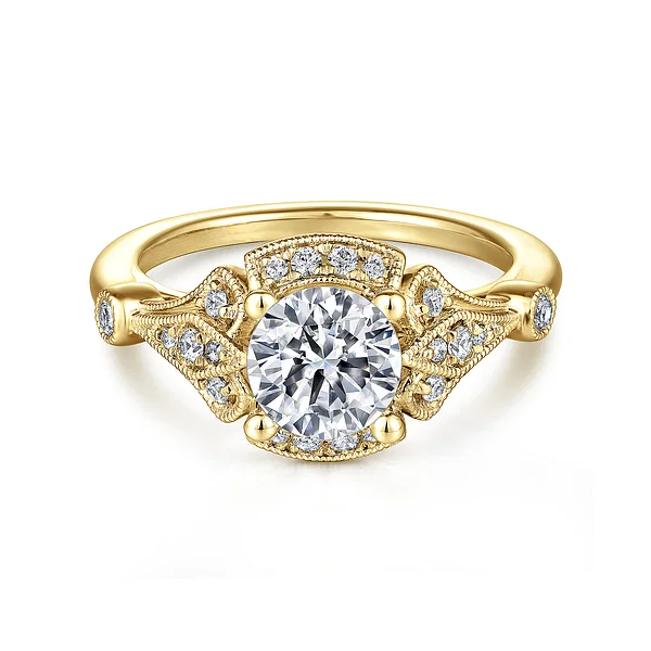 Unique 18K Yellow Gold Art Deco Halo Diamond Engagement Ring