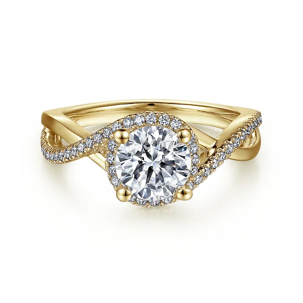 18K Yellow Gold Round Halo Diamond Engagement Ring