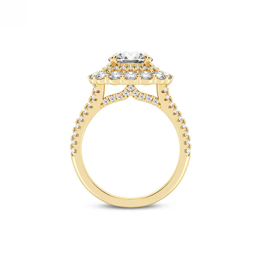 3 1/2 ctw Round Lab Grown Diamond Split Shank Double Square Halo Engagement Ring