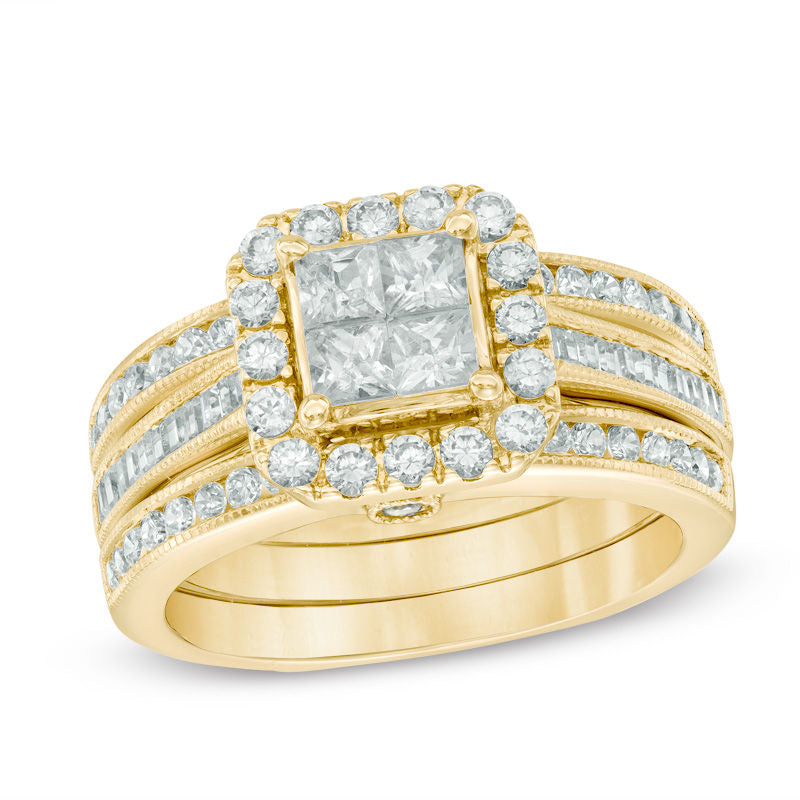 Princess-Cut Diamond Frame Bridal Set in 18K Gold