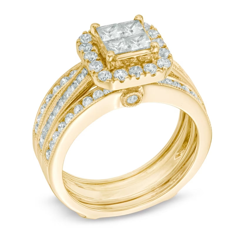 Princess-Cut Diamond Frame Bridal Set in 18K Gold