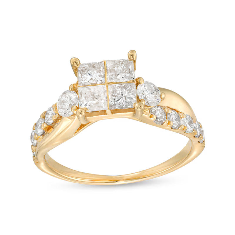 Princess-Cut Diamond Twist Shank Engagement Ring in 18K Gold