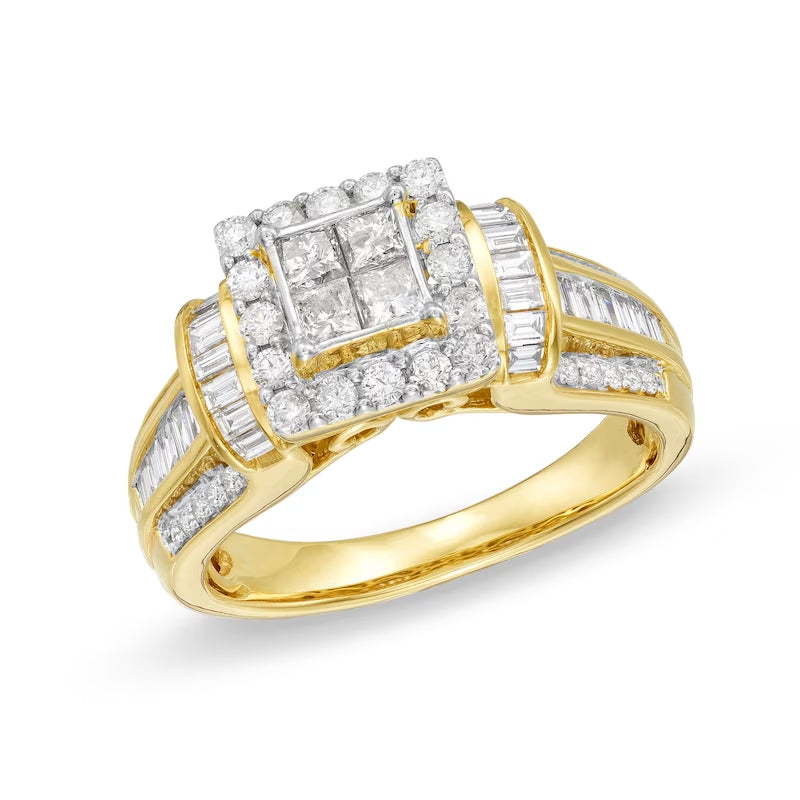 Princess-Cut Diamond Square Frame Collar Engagement Ring in 18K Gold