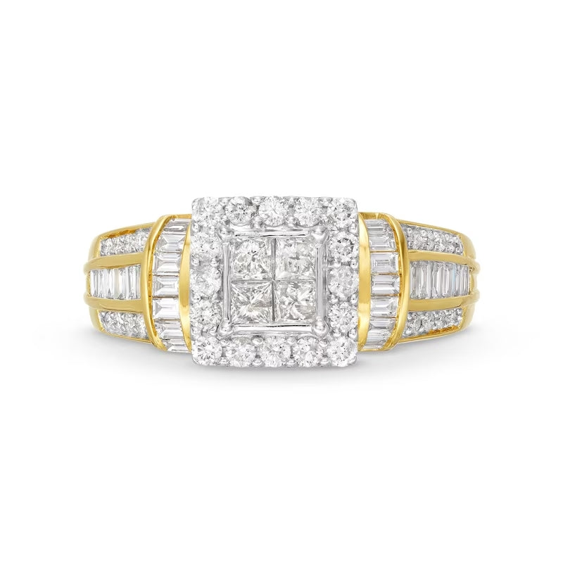 Princess-Cut Diamond Square Frame Collar Engagement Ring in 18K Gold