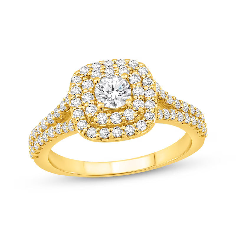 Lab-Created Diamonds  Round-Cut Double Halo Engagement Ring 1 ct tw 18K Yellow Gold