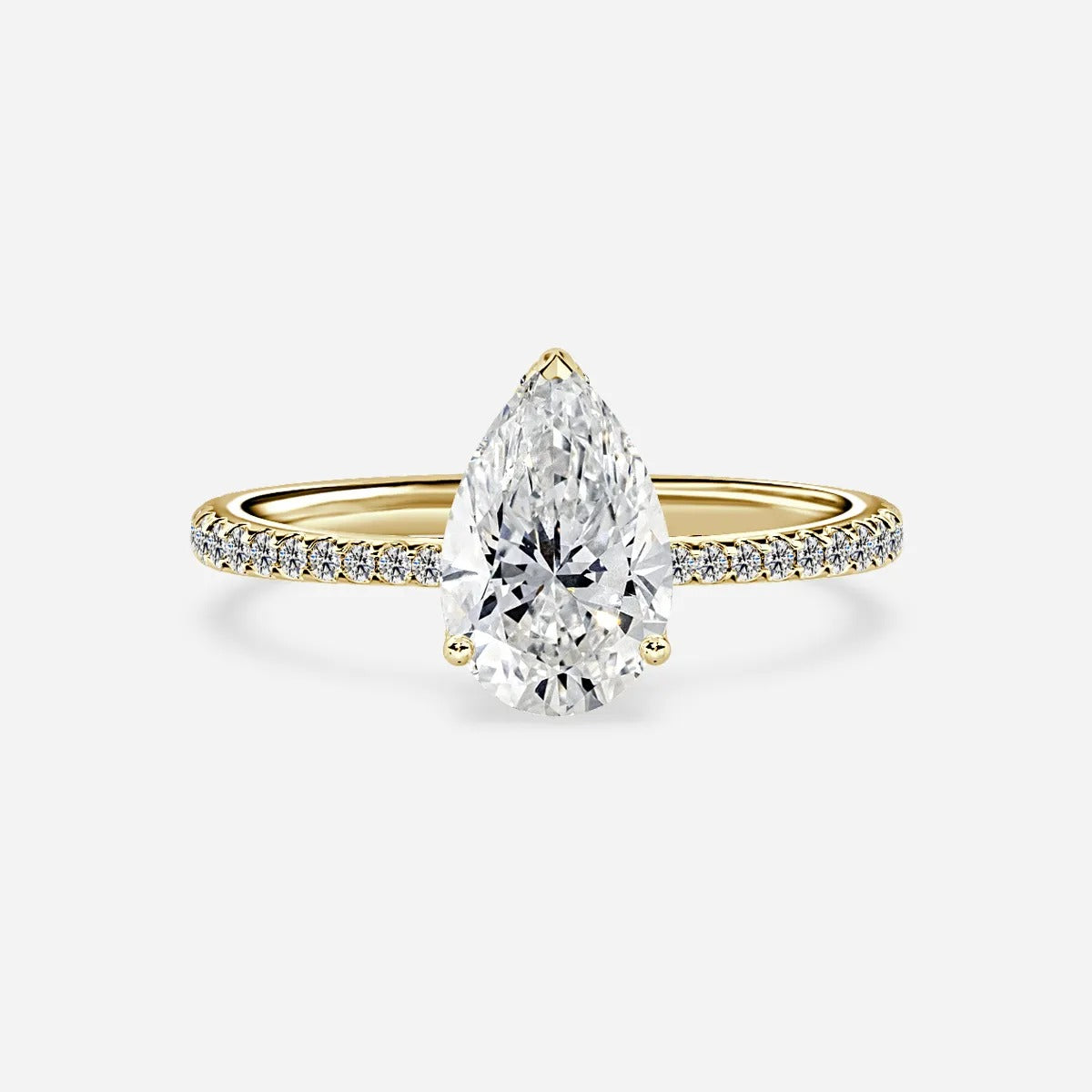 Ciel Yellow Gold Tappered lótus Diamond Engagement Ring