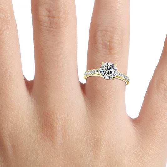 Yellow Gold Hidden Halo Diamond Engagement Ring – 18k Round Cut Solitaire18k gold engagement ring,classic diamond engagement ring USA,fine jewelry USA,gold hidden halo bridal ring,hidden halo diamond engagement ring,hidden halo proposal ring,hidden halo s