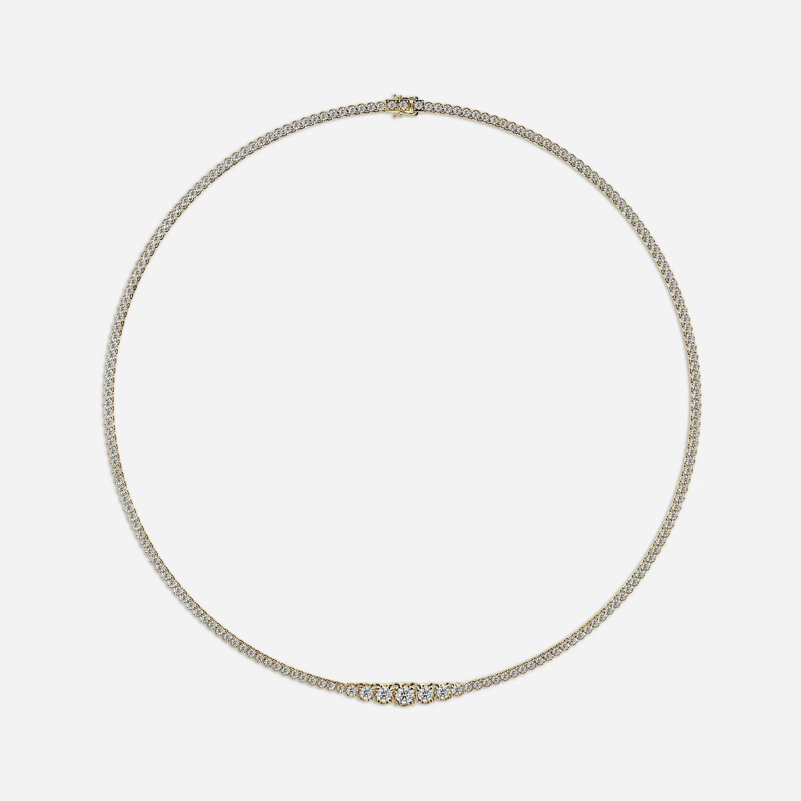 4.86 Carat Lab Grown Graduated Diamond Tennis Necklaces In Yellow Gold