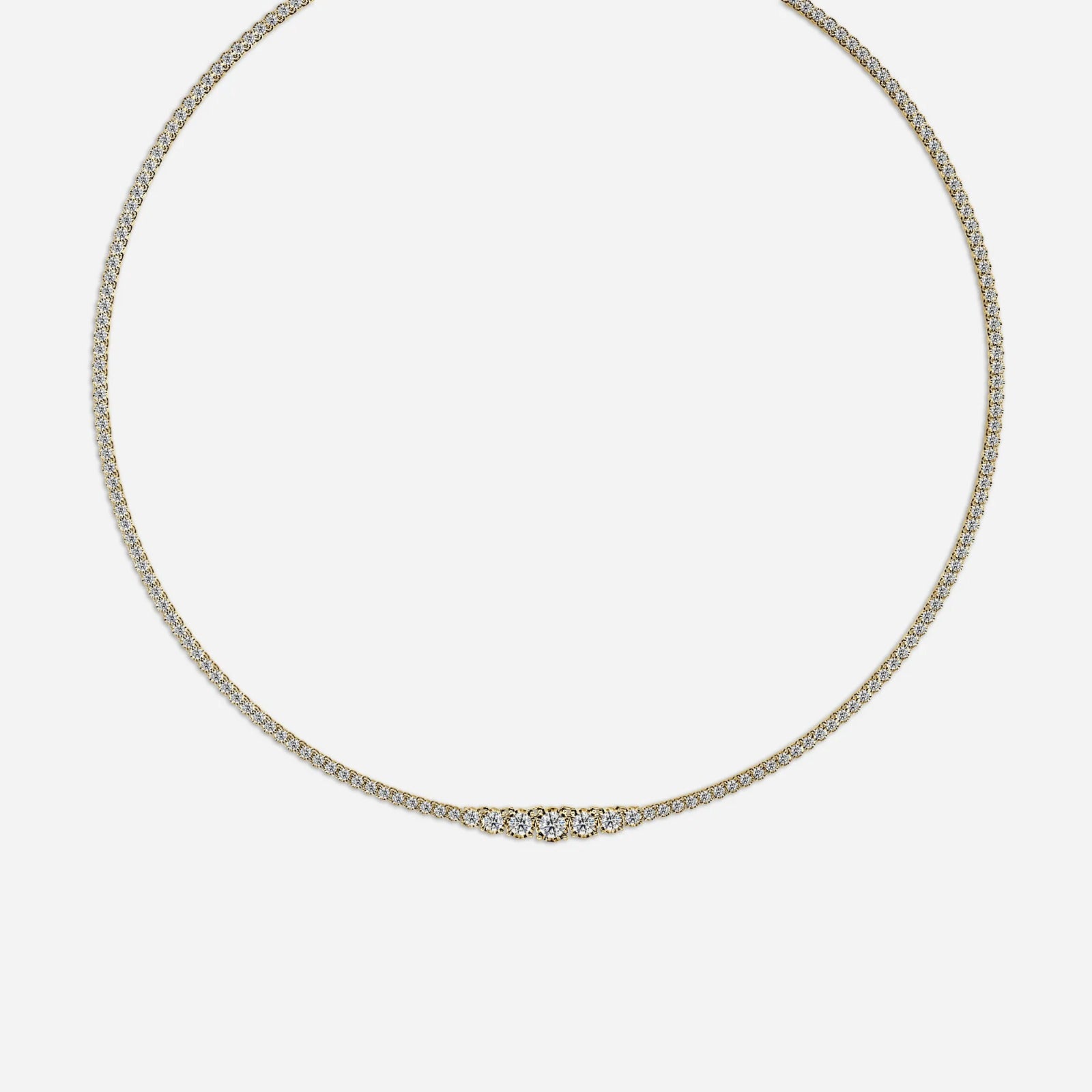 4.86 Carat Lab Grown Graduated Diamond Tennis Necklaces In Yellow Gold