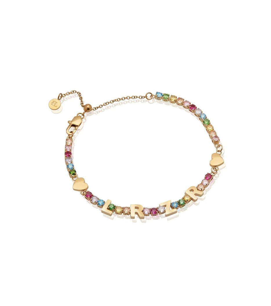 Custom Name Rainbow Tennis Bracelet (Gold)