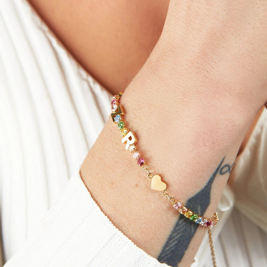 Custom Name Rainbow Tennis Bracelet in Gold – Personalized Jewelry