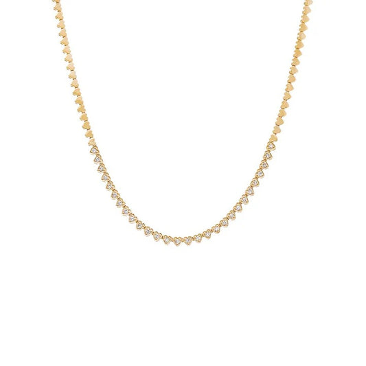 Diamond Bezel Heart Tennis Necklace 18K