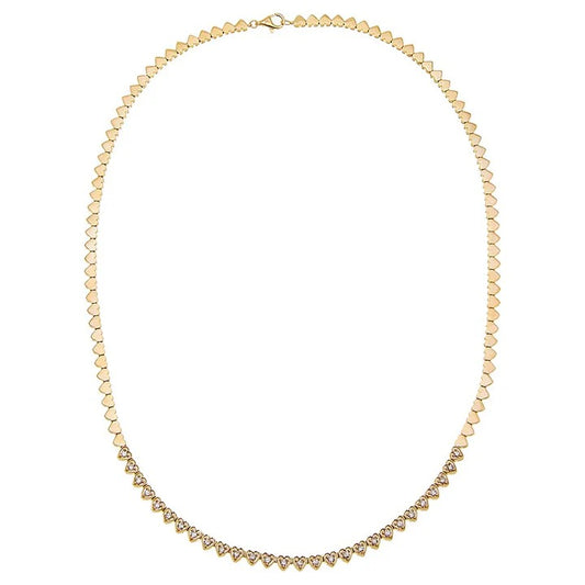 Diamond Bezel Heart Tennis Necklace 18K
