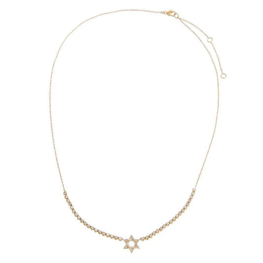 Diamond Star Of David Half Tennis Necklace 18K