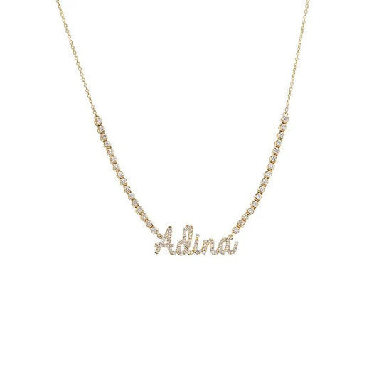 Diamond Name Half Tennis Necklace 18K