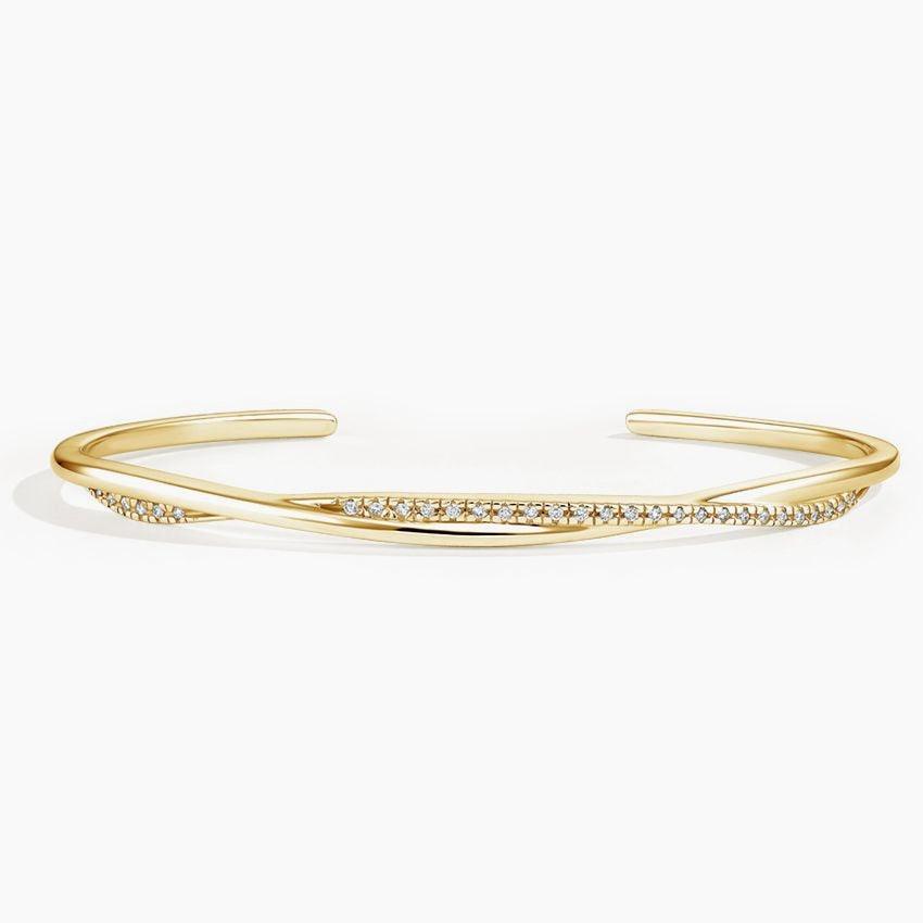 18K Yellow Gold Petite Twisted Vine Diamond Cuff Bracelet