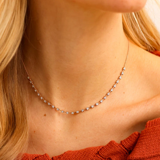 Ava Bea Interval Tennis Necklace in 18K Gold with Diamonds