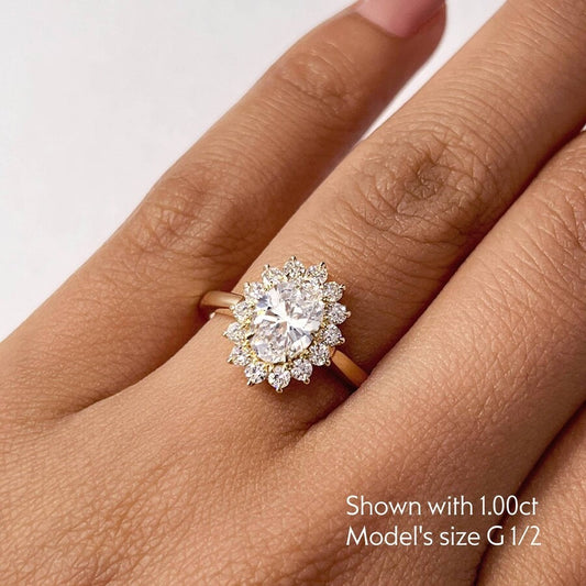 Oval Diamond Floral Halo Engagement Ring