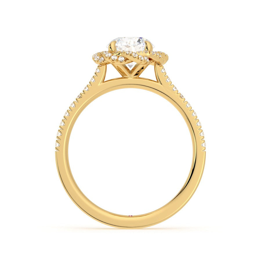 Round Diamond Twisted Pavé Halo Engagement Ring in 18k Yellow Gold