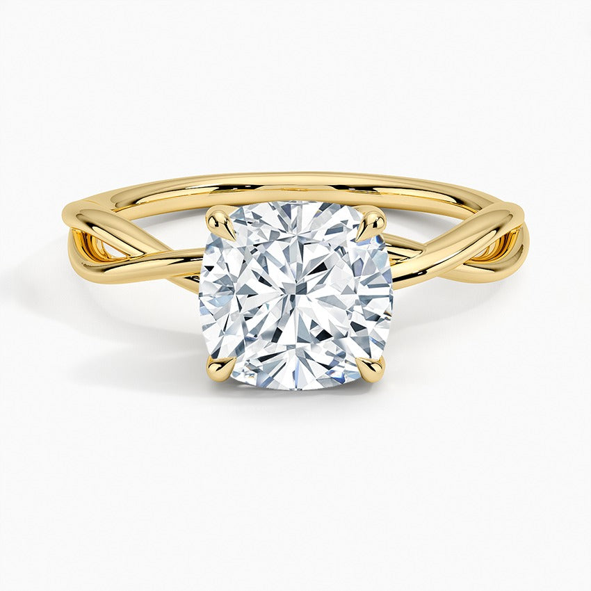 Solitaire Cushion Diamond Engagement Ring in 18K Yellow Gold
