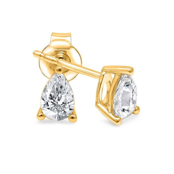 Pear Lab Grown Diamond Yellow Gold Solitaire Stud Earrings