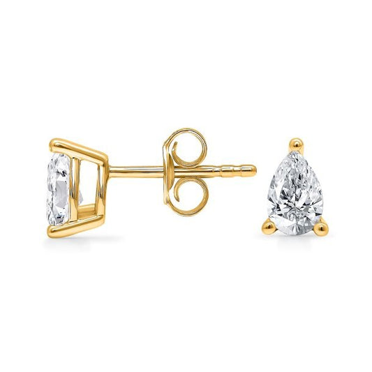 Pear Lab Grown Diamond Yellow Gold Solitaire Stud Earrings