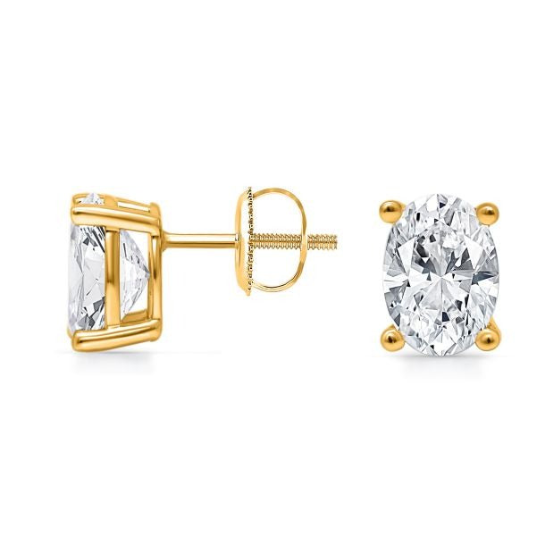 3ctw Oval Lab Grown Diamond Yellow Gold Solitaire Stud Earrings