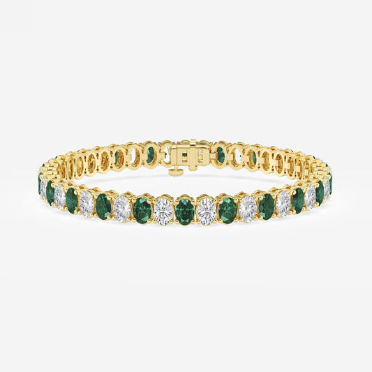 5.1x3.6 mm Oval Created Emerald and 6 ctw Oval Lab Grown Diamond Four-Prong Tennis Bracelet - 7 Inches