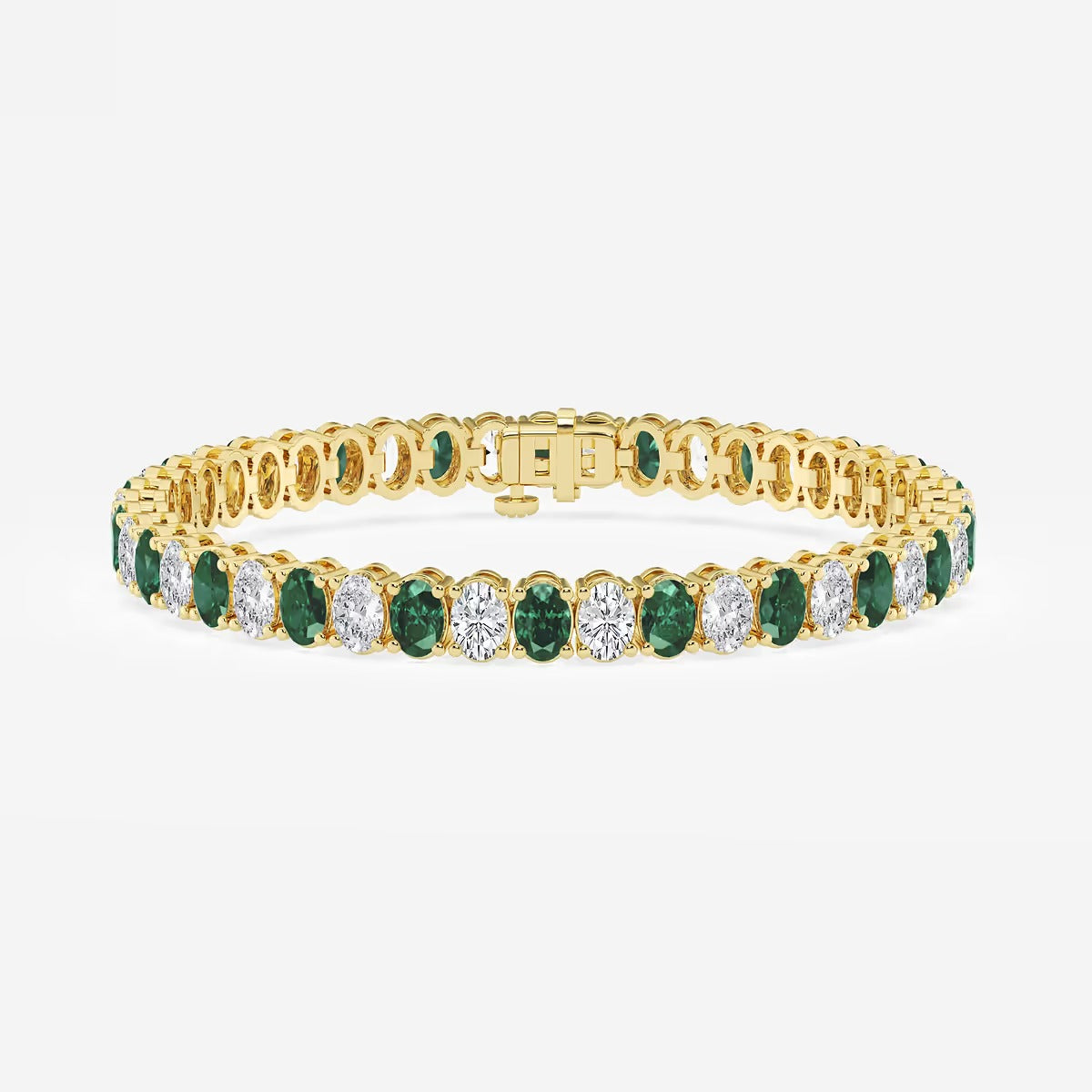 5.1x3.6 mm Oval Created Emerald and 6 ctw Oval Lab Grown Diamond Four-Prong Tennis Bracelet - 7 Inches