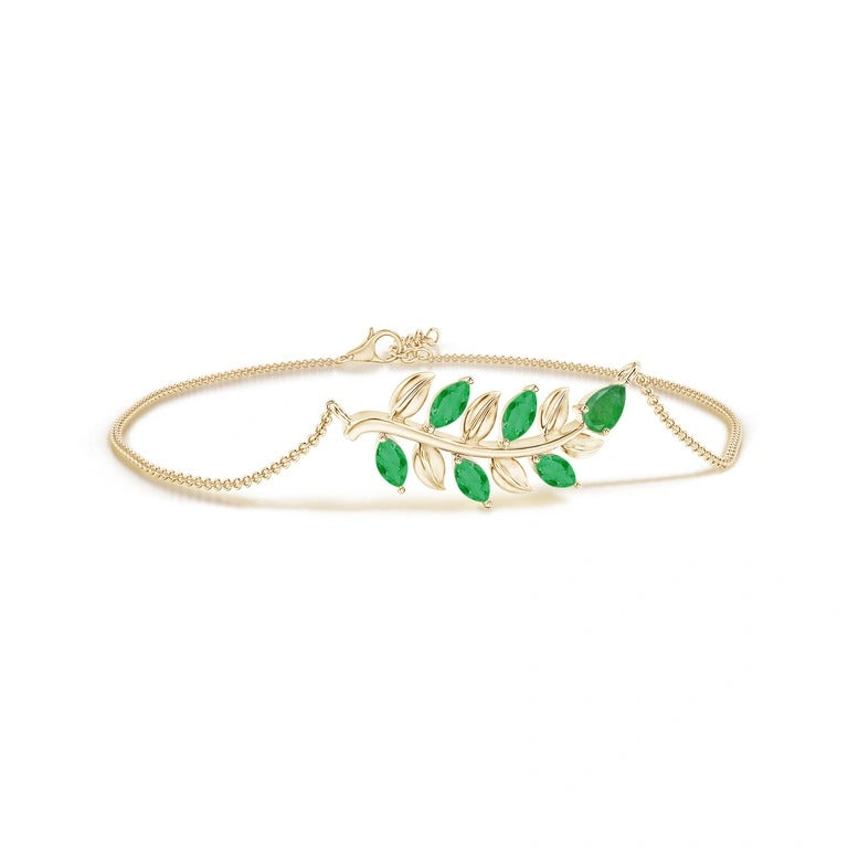 Pear and Marquise Emerald Olive Branch lightweight Bracelet