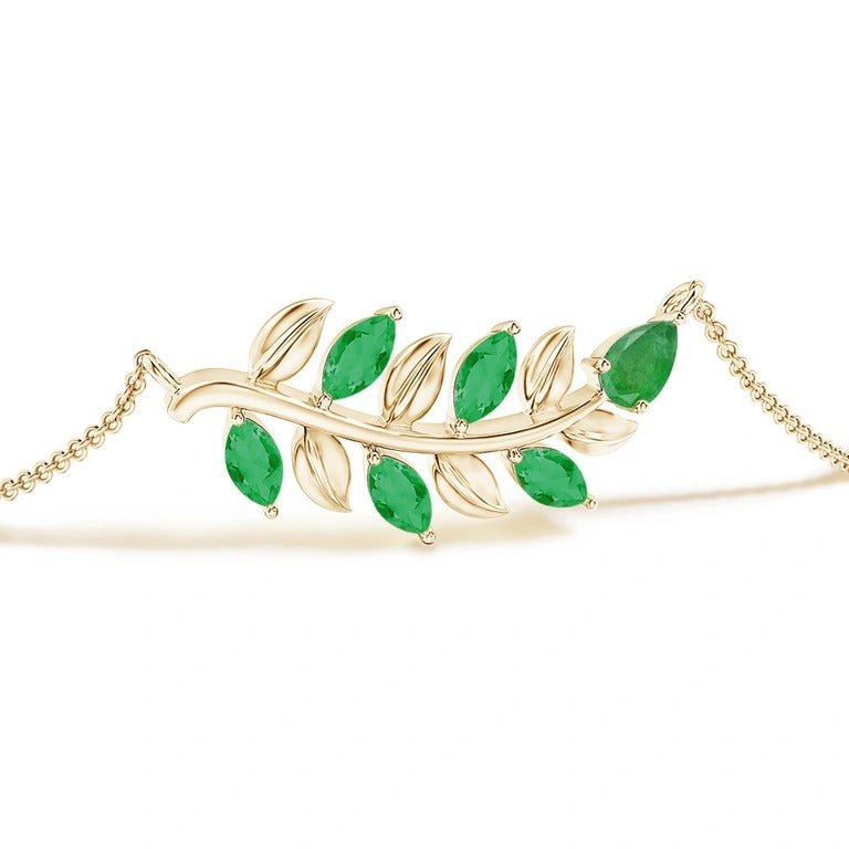 Pear and Marquise Emerald Olive Branch lightweight Bracelet