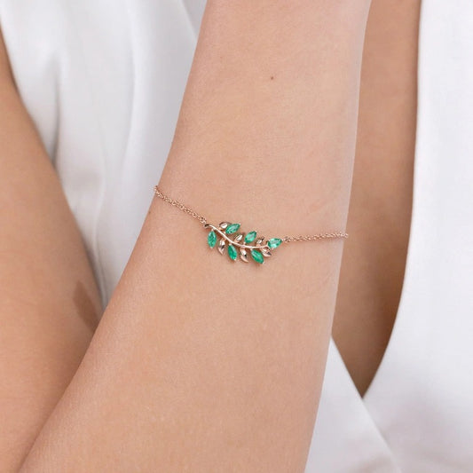 Pear and Marquise Emerald Olive Branch Bracelet