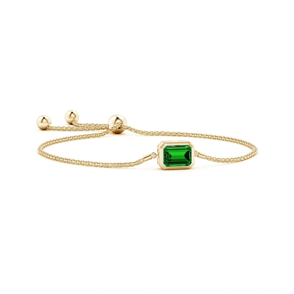 Lab-Grown Horizontally Set Emerald-Cut Emerald Bolo Bracelet