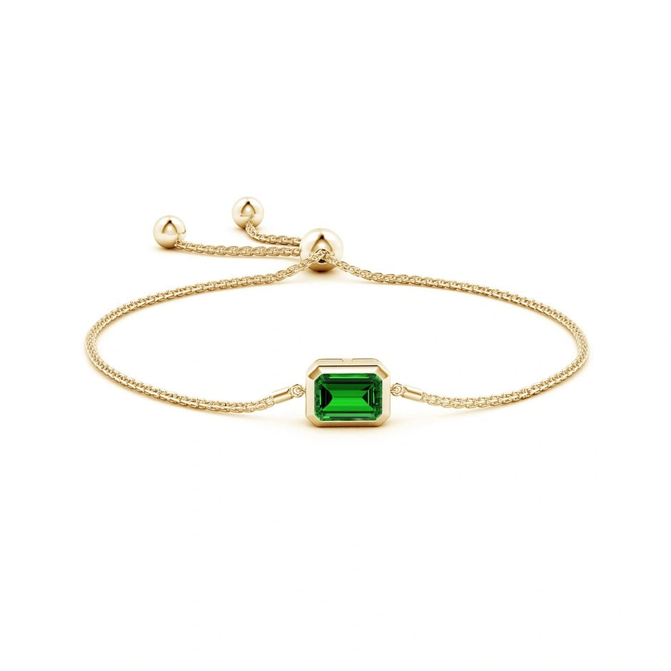 Lab-Grown Horizontally Set Emerald-Cut Emerald Bolo Bracelet