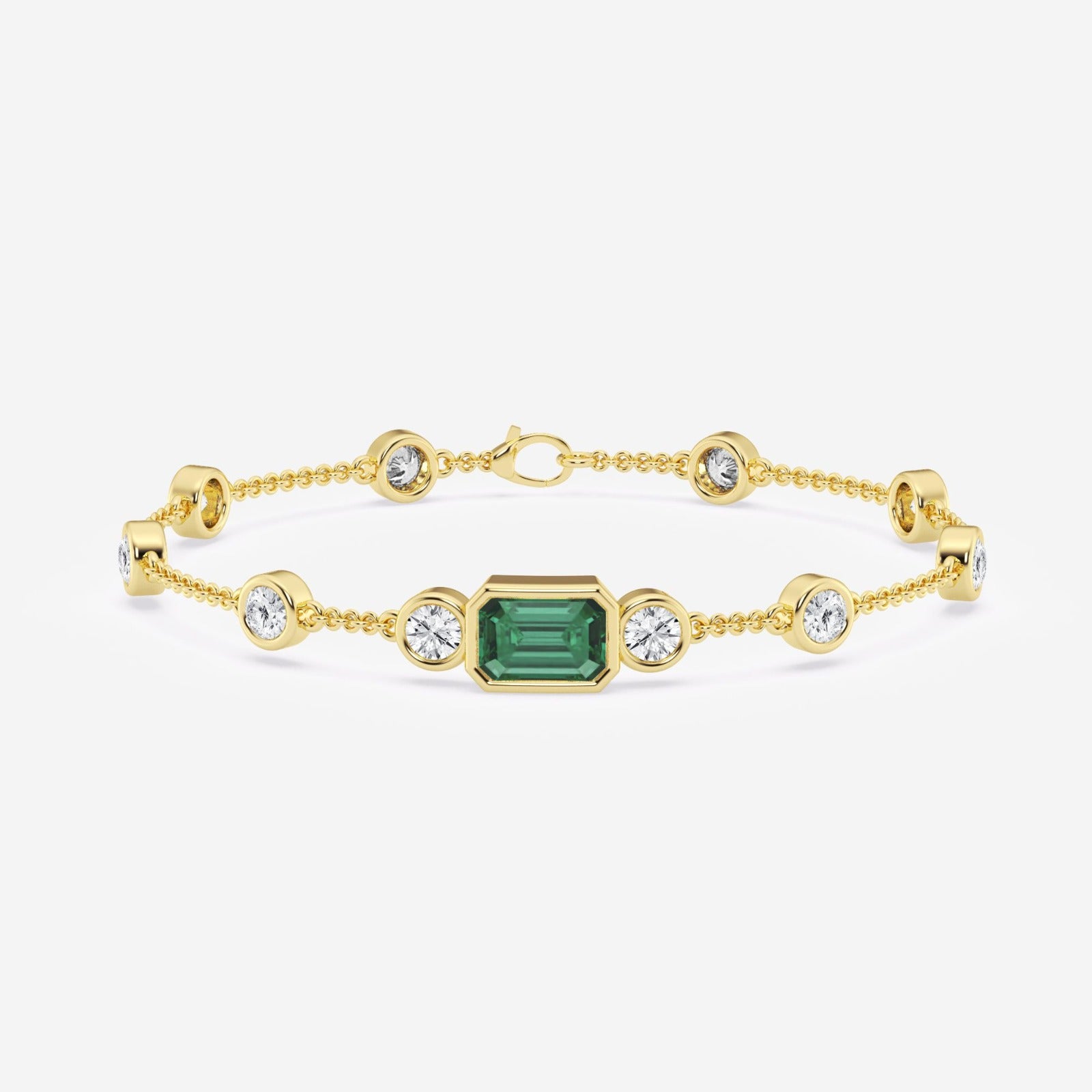 Created Emerald and 2 ctw Round Lab Grown Diamond lightweight  Bracelet