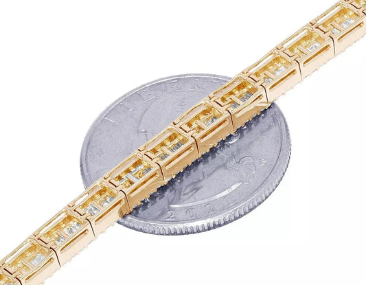 Rectangular Link Baguette 3 7/10 CT Real Diamond Tennis Bracelet Gold 7MM 7"