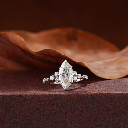 Vintage Style Marquise Cut Diamond Engagement Ring with Muse-Knife Edge Band - 1.0-2.0 CT Lab Grown Diamond