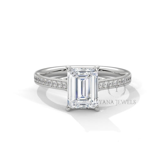 1.0 To 3.0 CT Emerald Solitaire Ring GRA Certified Moissanite Diamond Wedding Ring, Engagement Ring, Emerald Diamond Ring for Women.