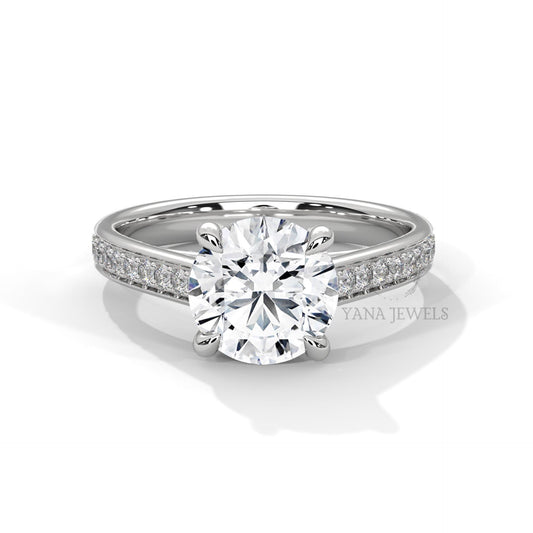 Round diamond pave Setting Solitaire Ring, Moissanite Diamond Wedding Ring, Round 1.0 To 3.0 CT Diamond Ring for Women, Engagement Ring.
