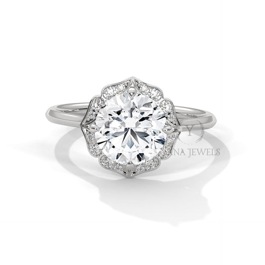 1.0 To 3.0 CT Round Halo Setting Solitaire Ring GRA Certified Moissanite Diamond Wedding Ring, Engagement Ring, Round Diamond Ring for Women